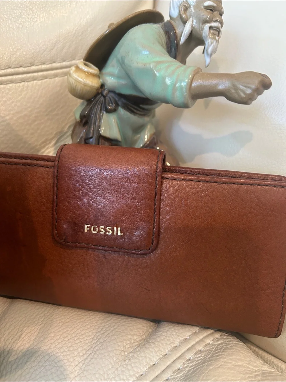 Fossil Fiona Vintage Dark Brown Leather Satchel w/Fossil Madison Long Wallet